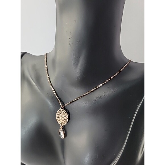 Vintage Necklace Gold Tone Chain Pendant Charm Crystal Clear Jewelry Costume - Picture 6 of 9